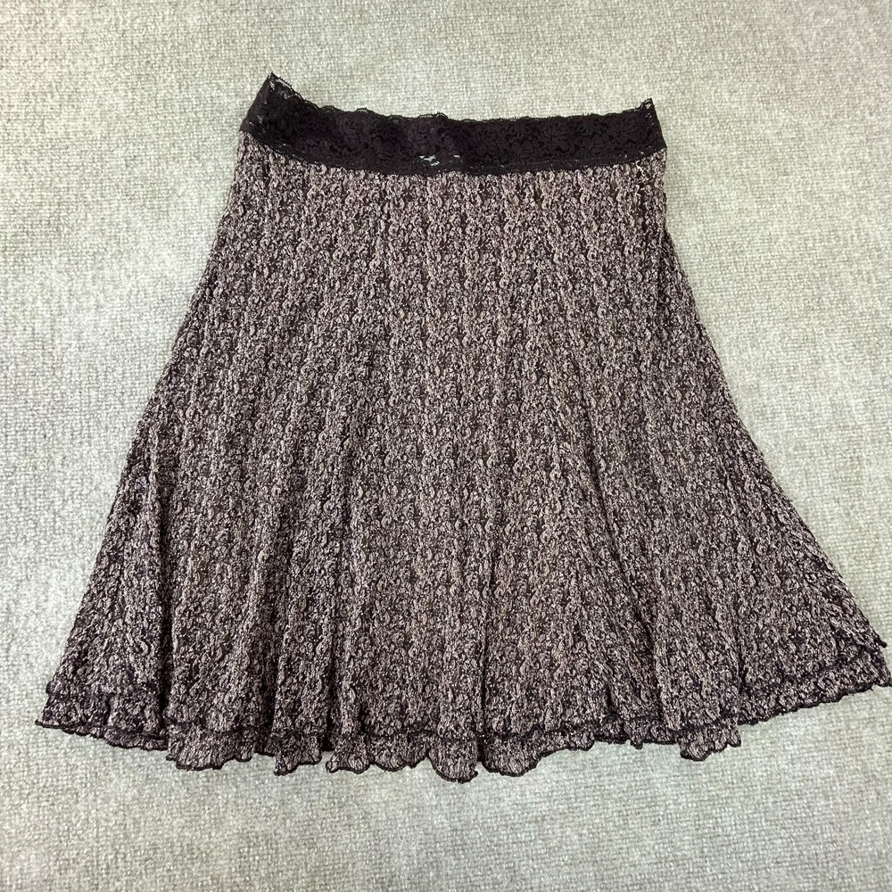 Cabi A-Line Skirt Womens Large Brown Stretch Floral Lace Casual Career Pull On